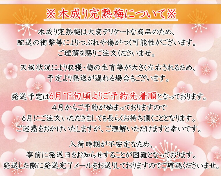 完熟梅に関するお願い　2kg 5kg 使用